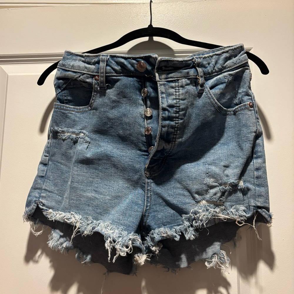 We The Free Blue Distressed Jean Shorts